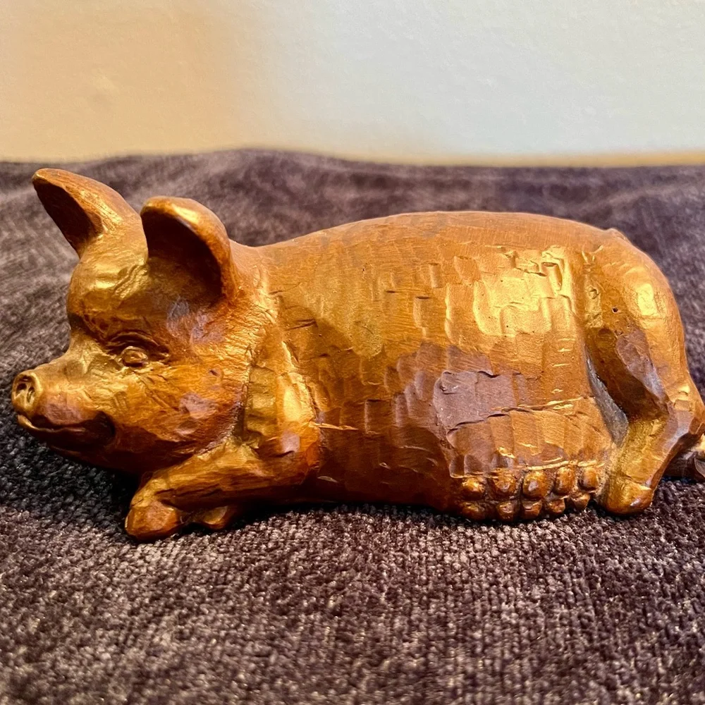 Pig - Vintage Red Mill Carved Art 